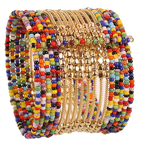 Image of Touchstone Indian Colorful Bead Bracelet Bollywood Beaten Metal Beads Openable Broad Cuff Bracelet in Gold or White Tone for Women.