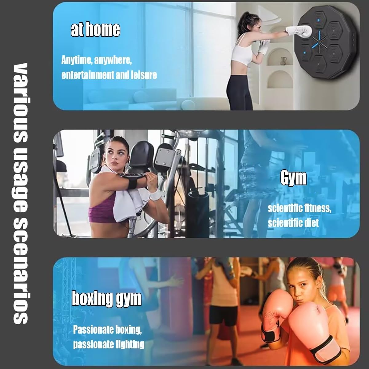 Macchina per boxe musicale domestica, Macchina per boxe musicale intelligente con Bluetooth, Attrezzatura da allenamento portatile per boxe musicale montata a parete, per casa, ufficio, palestra