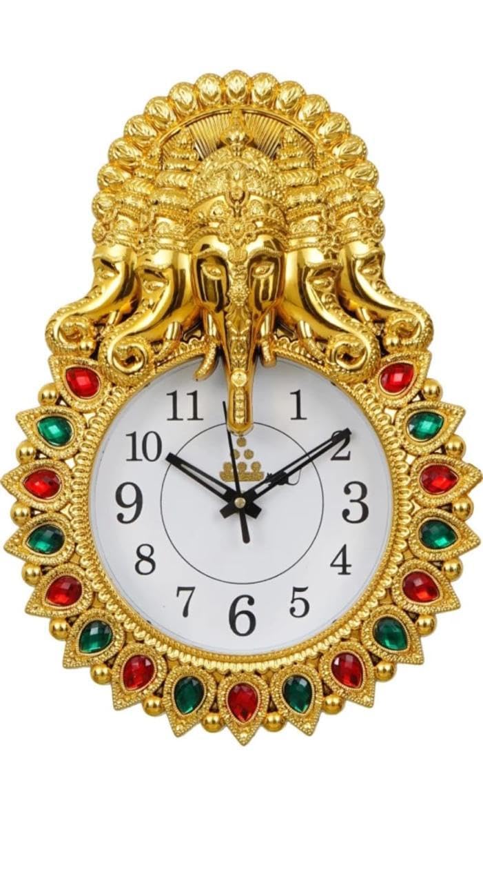 JV Enterprises Home and Office Decorative Wall Clock, for Living Room, for Wall Decor Stylish, Designer Wall Clocks (5 Face Golden,Plastic)