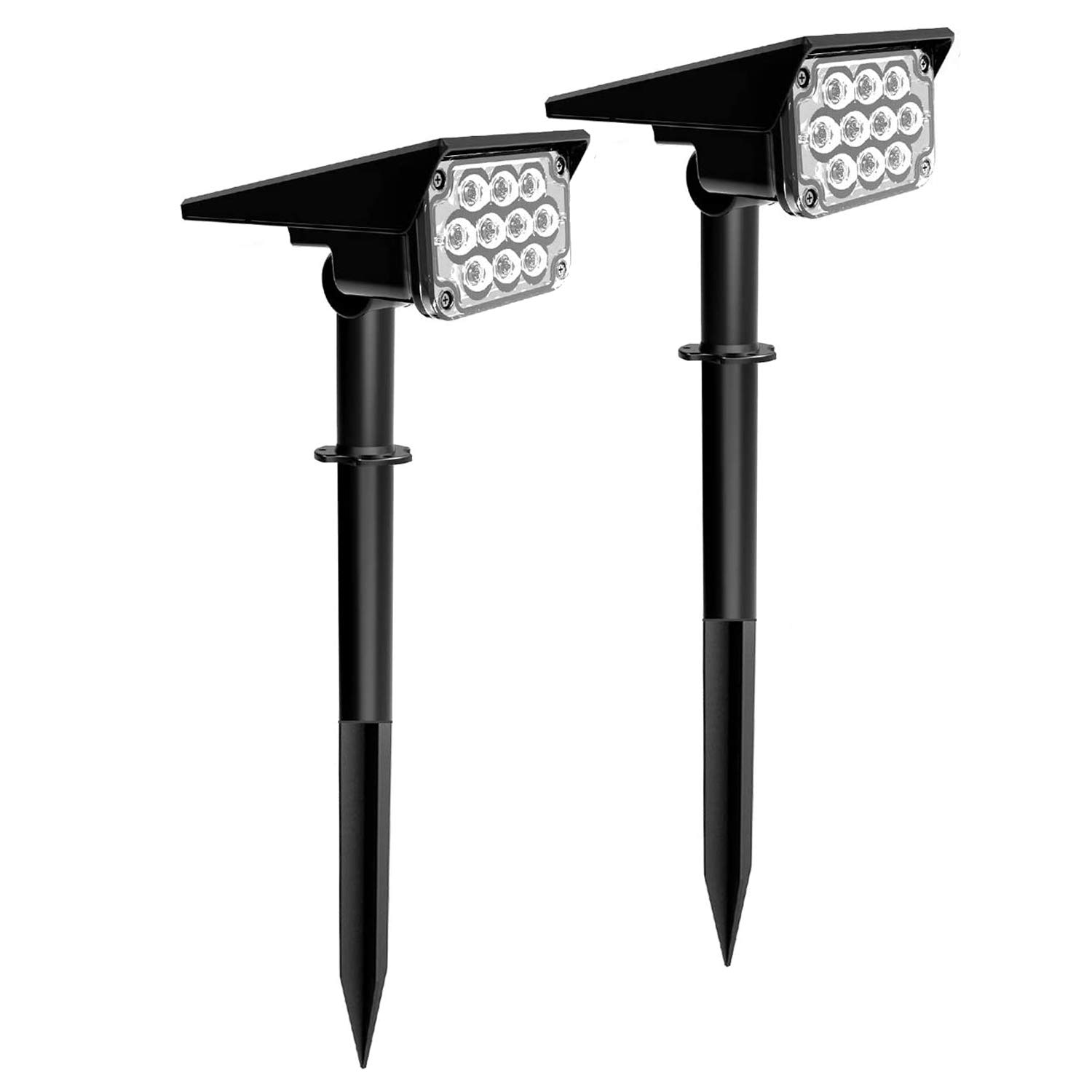 T-SUNUS 20 LED Solar Spotlights, IP65 Waterproof 2-in-1 Outdoor Solar Landscape Light for Yard Garden Driveway Porch Walkway Pool Patio 2 Pack Cold White