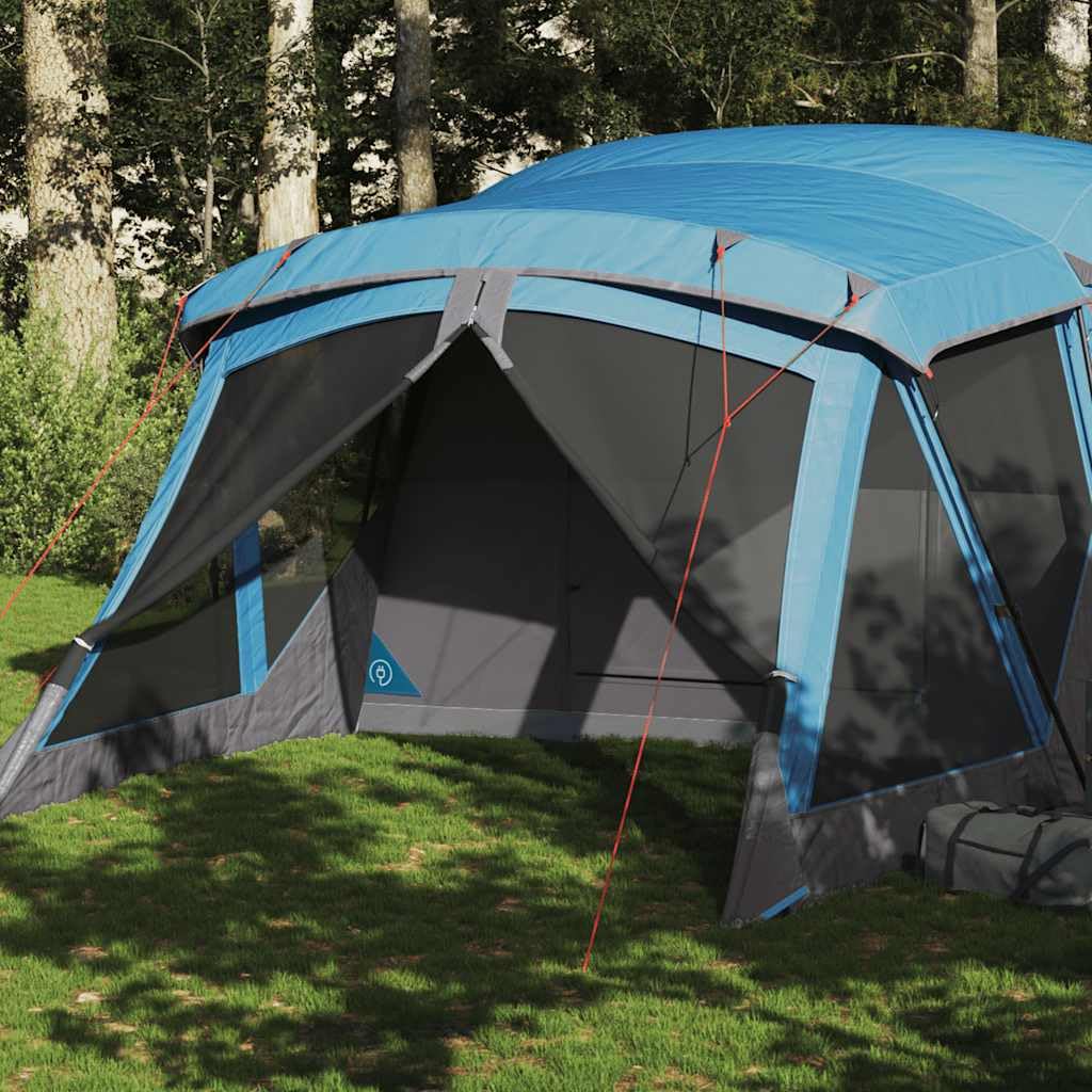 Tenda da campeggio con tenda, 4 persone, blu, impermeabile, in poliestere