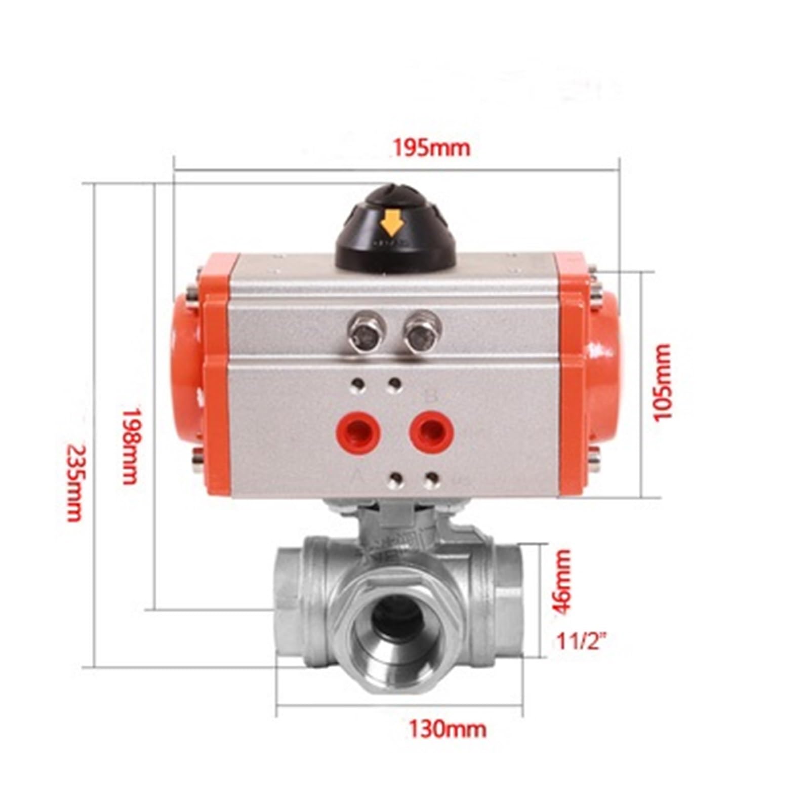 Siłownik zaworu kulowego pneumatycznego Q614/5-16P dwustronnego działania 3-drożny DN32/DN40 SS304 Zawór kulowy pneumatyczny(Dn40,L)