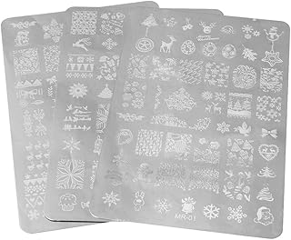 Uonlytech 3 peças de placas de estampagem de arte de unhas, adesivo para arte de unhas, molde de imagem de unhas para manicure e manicure para salão de beleza de unhas