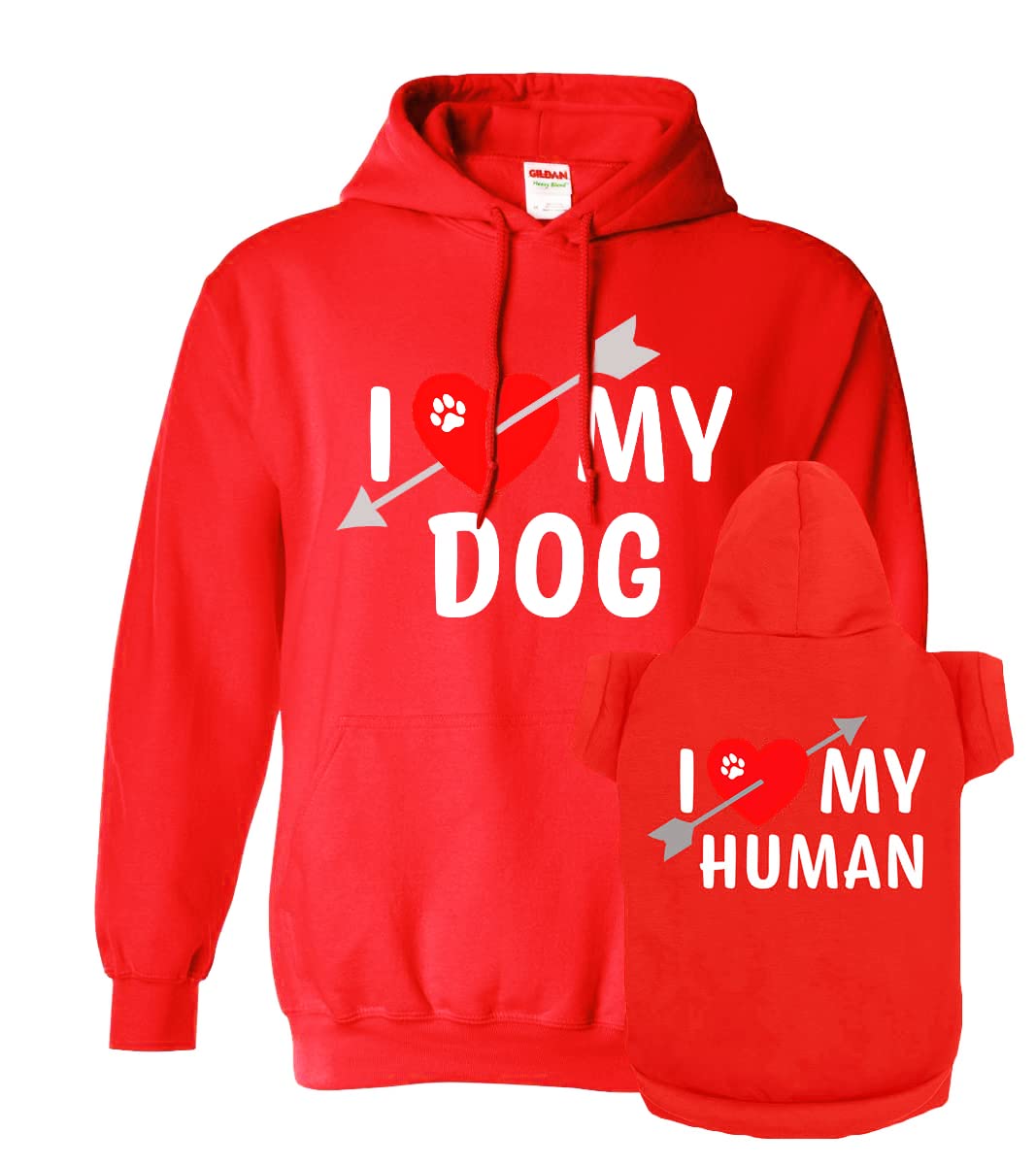 Matching Hoodies for Dogs and Humans - I Heart My Dog I Heart My Human Set - Soft Pet Sweatshirt - Premium Dog Hoodie - Great Gift for Christmas,