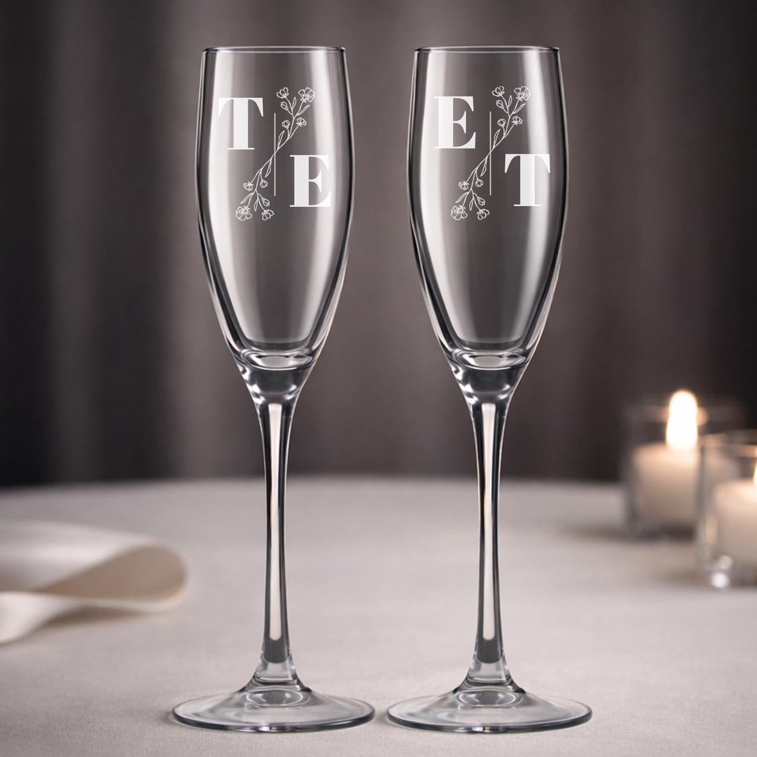 Wanapix | 2 Personalised Cava Glasses | with Name or Text| Laser Engraved Crystal Glass | Original Gift Engagement/Anniversary/Valentine's Day | 20cl.| Initials — image 1