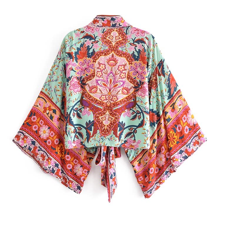 Kimono corto para mujer con estampado floral vintage ideal para tus días de playa en verano 6