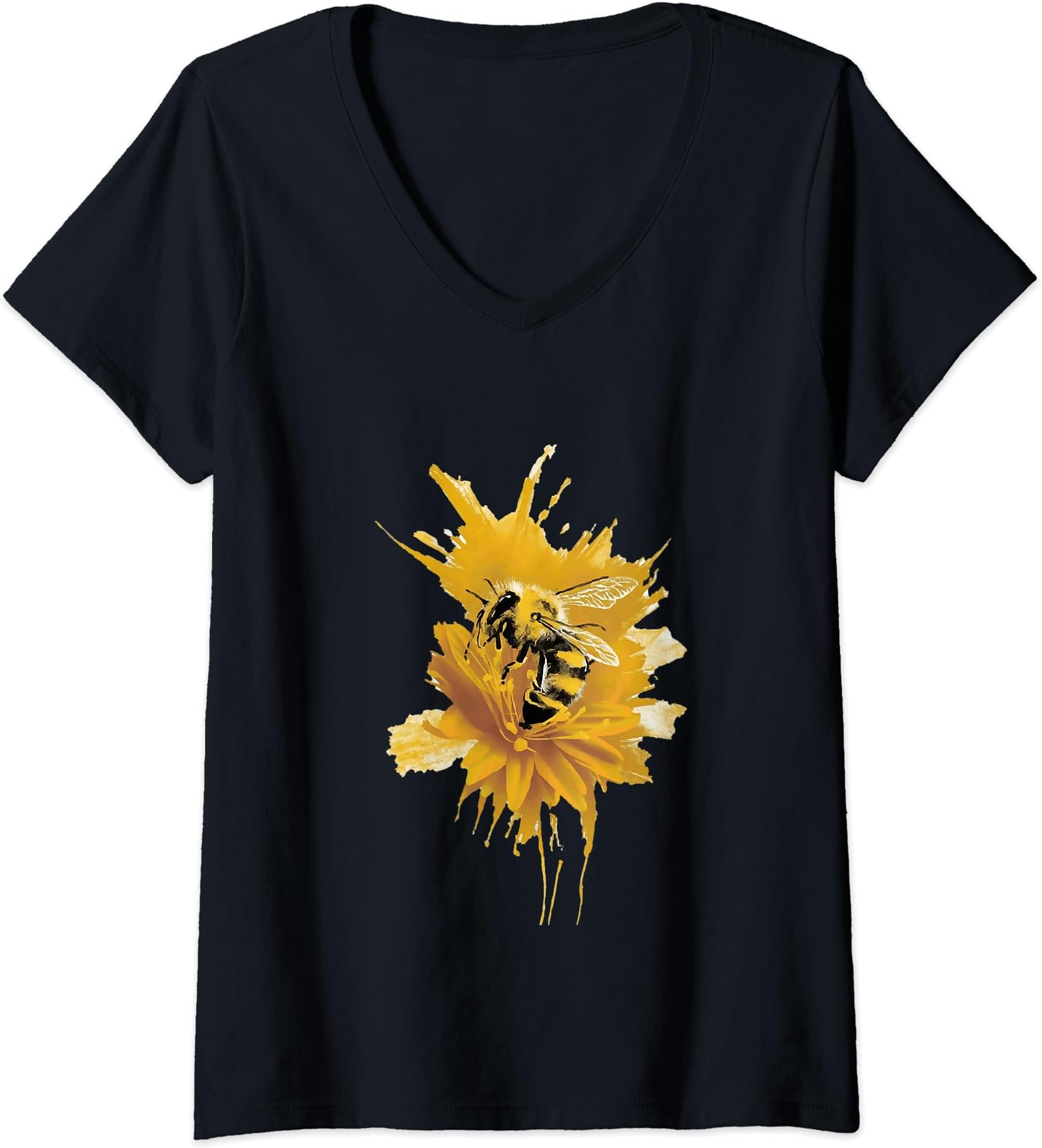 Womens "Golden Pollination: Minimalist Bee Artistry" V-Neck T-Shirt
