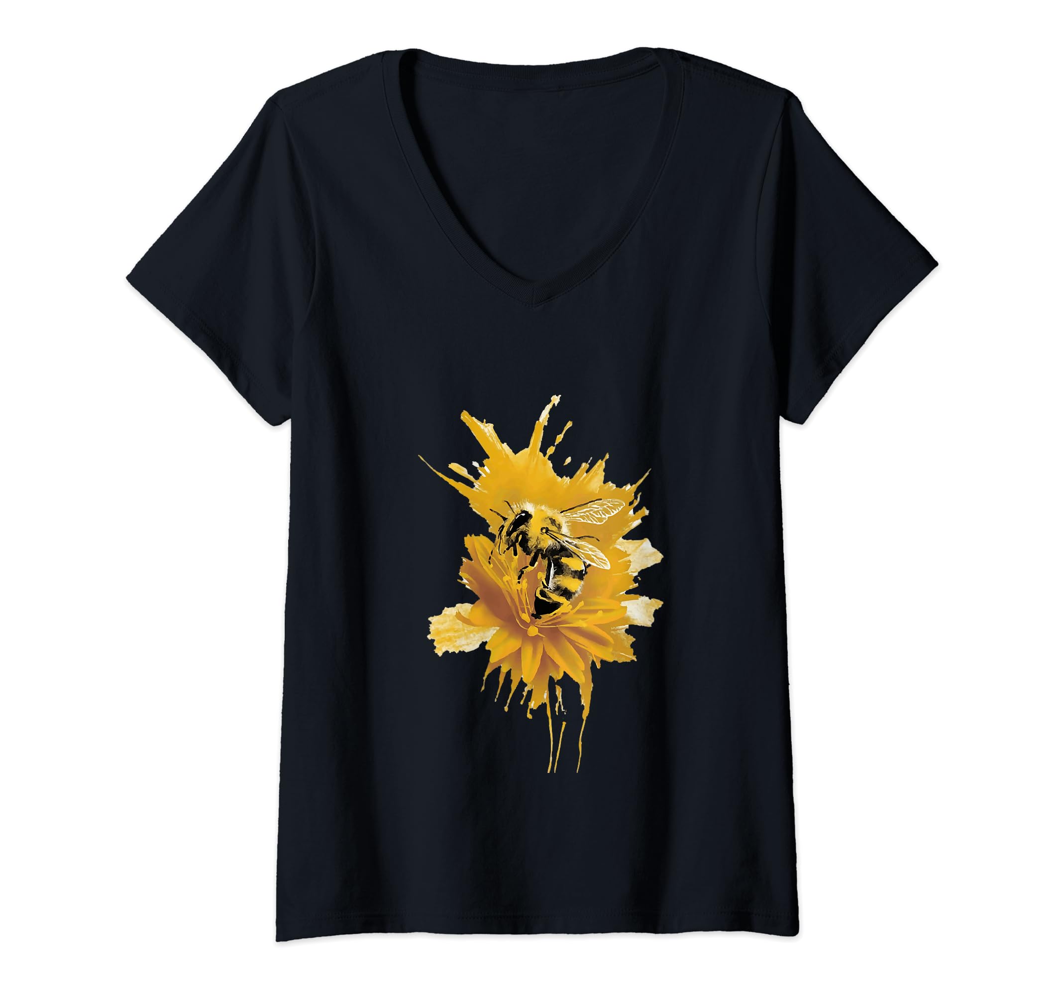 Womens "Golden Pollination: Minimalist Bee Artistry" V-Neck T-Shirt