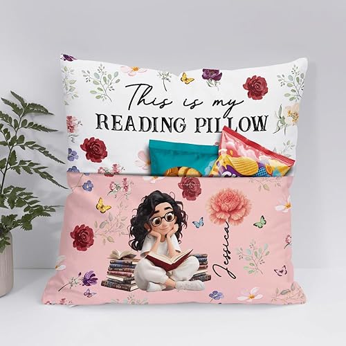 Miniatura 2 de ENCYCOM Almohada de bolsillo personalizada para lectura de libros, almohadas de lectura personalizadas con nombre, regalo único para niñas, mujeres