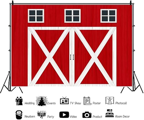 Miniatura 3 de Telón de fondo rojo para puerta de granero para vaquero, suministros de fiesta de cumpleaños, granja occidental, regalos de amigos, Acción de