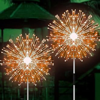 JJGoo Solar Firework Lights, 2 Pack 120 LEDs 2 Lighting Modes Solar Garden Lights Outdoor Waterproof for Yard Patio Walkway Pathway Party Wedding Christmas Decorative - Orange