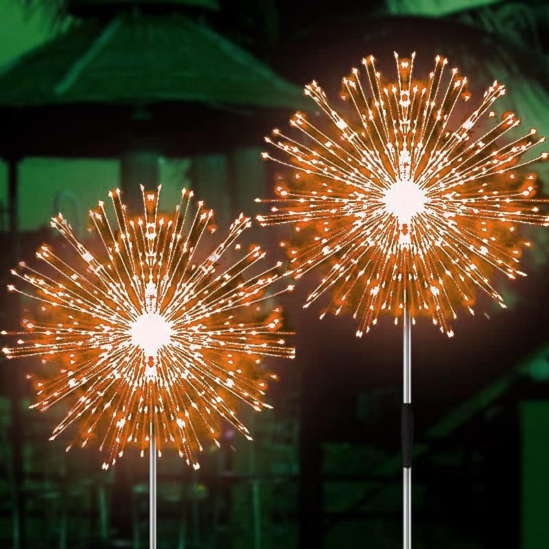 JJGoo Solar Firework Lights, 2 Pack 120 LEDs 2 Lighting Modes Solar Garden Lights Outdoor Waterproof for Yard Patio Walkway Pathway Party Wedding Christmas Decorative - Orange