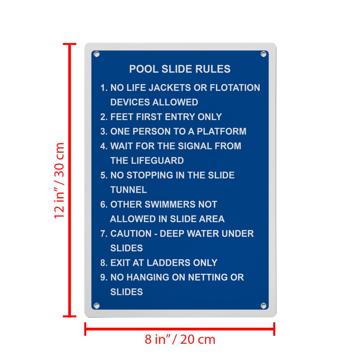 Pool Slide Rules 1. No Life Jackets Sign, 8.5 x 11 in