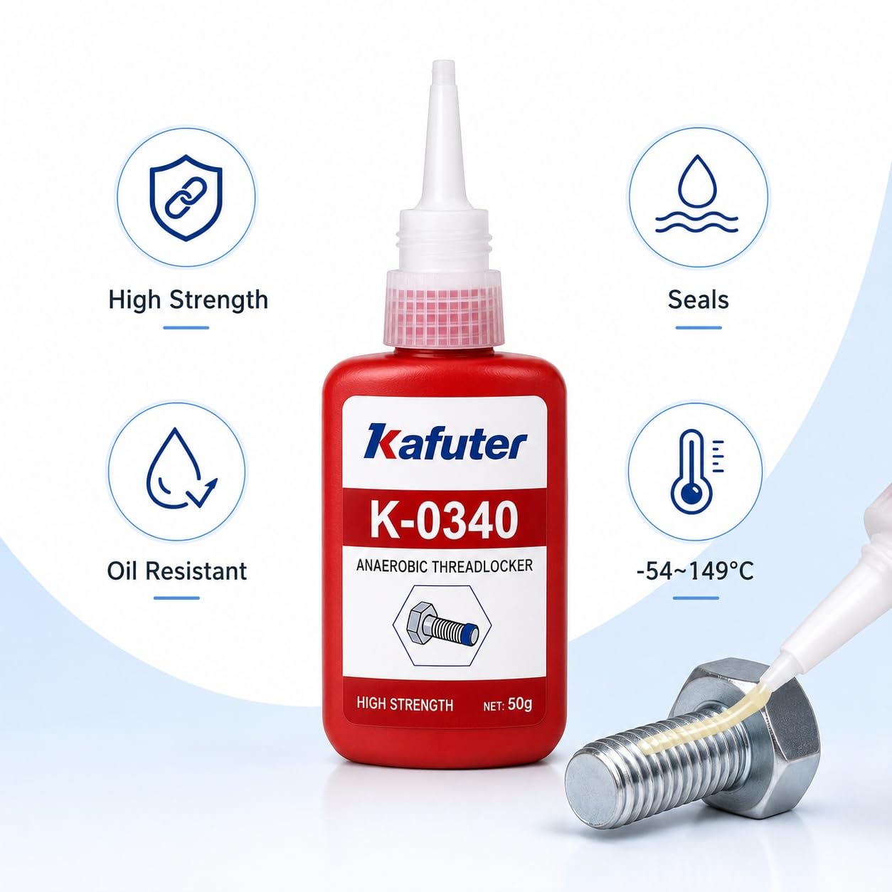 VIDOO Kafuter K-0340 Schraubensicherung Universelle Rohrgewindedichtung Hochfest Wasserdicht für Sanitärarmaturen Leitungsschrauben Schraubensicherung Flüssigdichtung, 250g