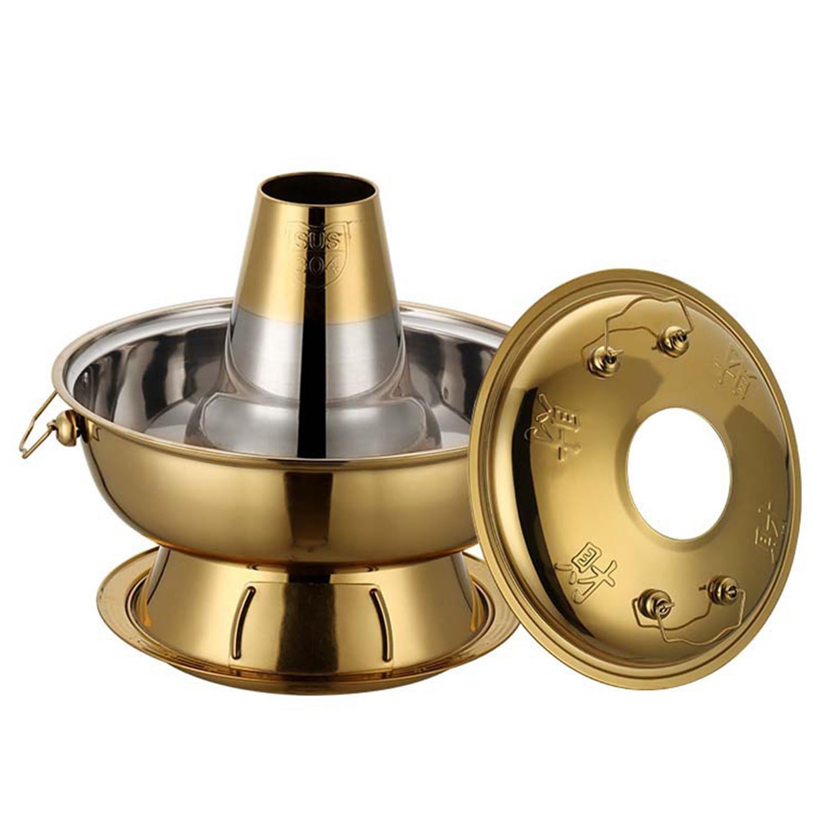 Estufa de camping olla caliente con eficiente diseño a carbón y acero inoxidable color oro