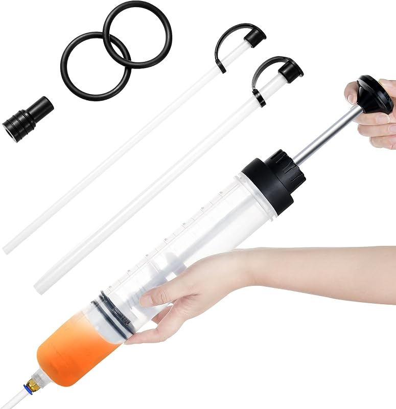 Reniteco Oil Extractor Pump - 500CC Manual Liquid Extractor, Multi-Function Car Oil Pump, Liquid Transfer Pump, with Two Extension Tubes and Replacement Rubber Rings