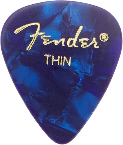 Fender Púas de celuloide finas clásicas de 351 formas, paquete de 12, Moto azul para guitarra eléctrica, guitarra acústica, mandolina y bajo