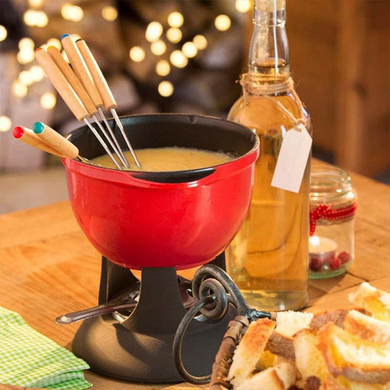 Virsus 12 Forchette da Fonduta 4905, Lunghezza 24 cm, Forchettone a 2 Punte in Acciaio Inox e Manico in Legno, 6 Colori, utensile per Fonduta di Formaggio, Barbecue, Feste ed Eventi