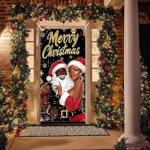Image of BlissYard Holiday Door Cover Winter Porch 35x71 Inch Polyester