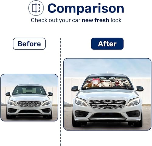 Miniatura 7 de Gracioso Parasol de Parabrisas de Vaca en Pareja para Coche, SUV, Camión (55x30 Pulgadas), Parasol de Parabrisas, Sombras para Ventanas, Protector