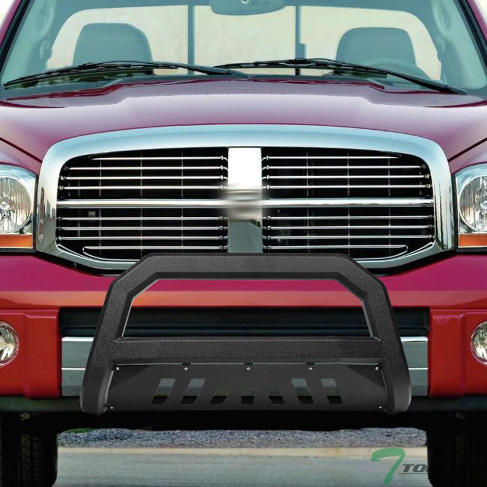 Textured Black AVT Style Bull Bar Brush Push Front Bumper Grill Grille Guard With Skid Plate Compatible With 06-08 Dodge Ram 1500