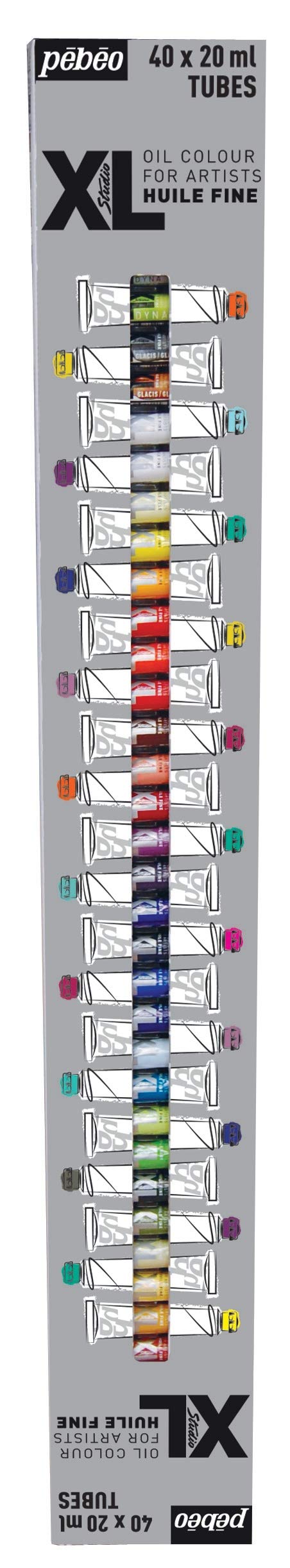 Pébéo – Huile Fine Studio XL - Étui 40 Tubes - Couleurs Assorties - Kit Peinture Huile Multisurface - 40 Tubes de 20 ml