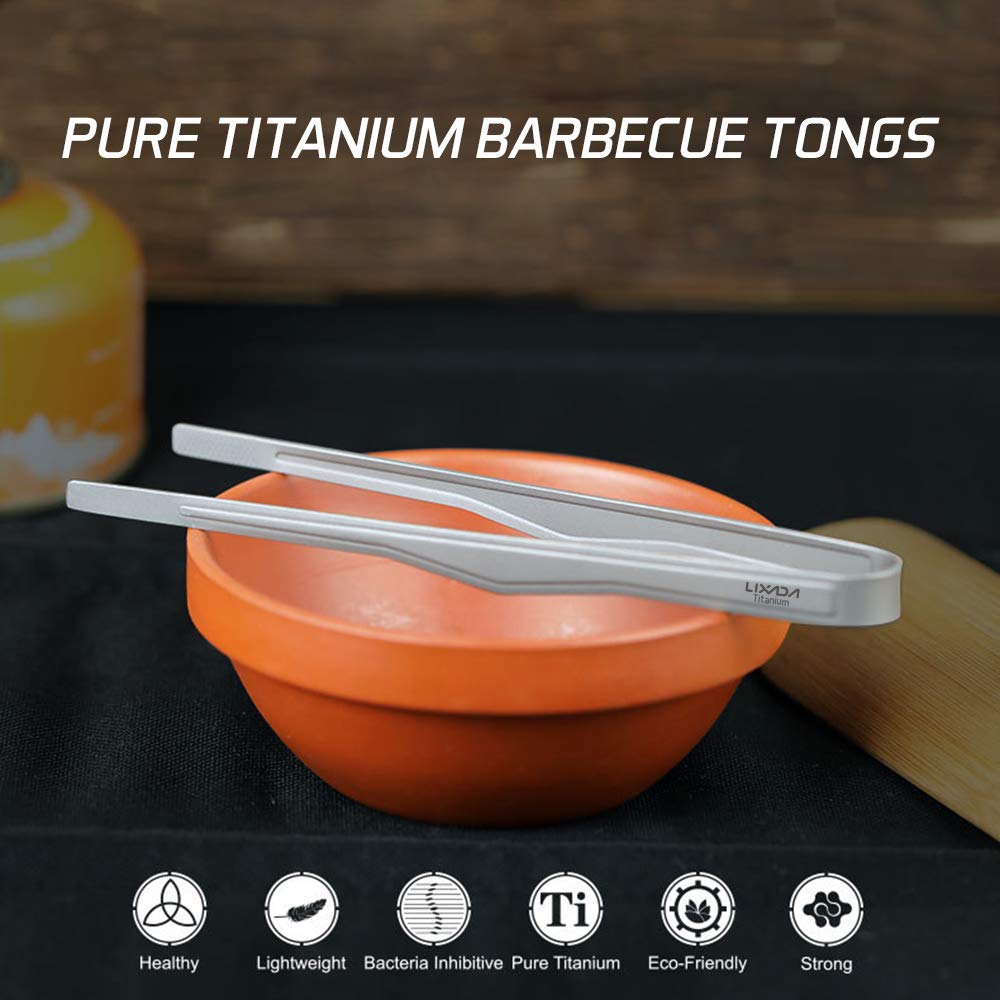 HUIOP Titanium Tongs, Titanium Tongs Clip BBQ Grilling Tool Lightweight Outdoor Camping Backpacking Hiking Cookware
