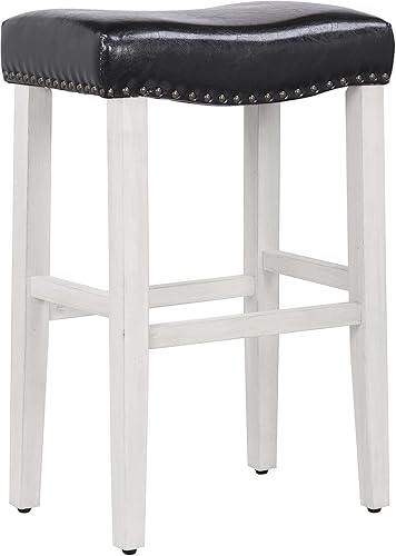 WO Home Furniture - Taburete de bar de 24 pulgadas29 pulgadas, tapizado, sin espalda, con patas blancas antiguas de madera para cocina