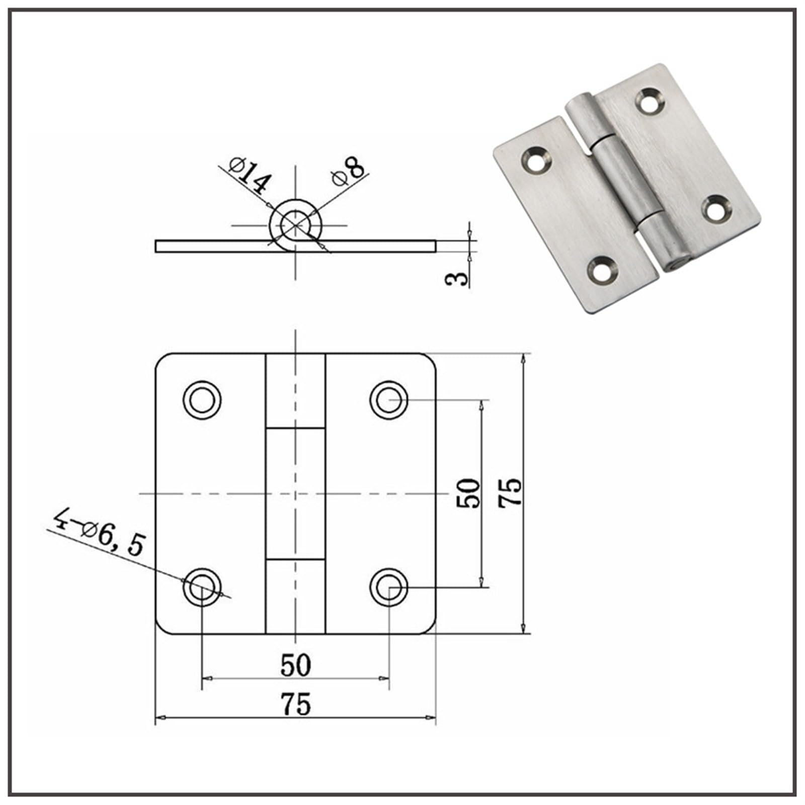 zawiasy 50x50 75x75 Stal nierdzewna 304 Zawias kwadratowy 2 3-calowe łożysko zawiasy do drzwi przemysłowych 1 szt(CL114)