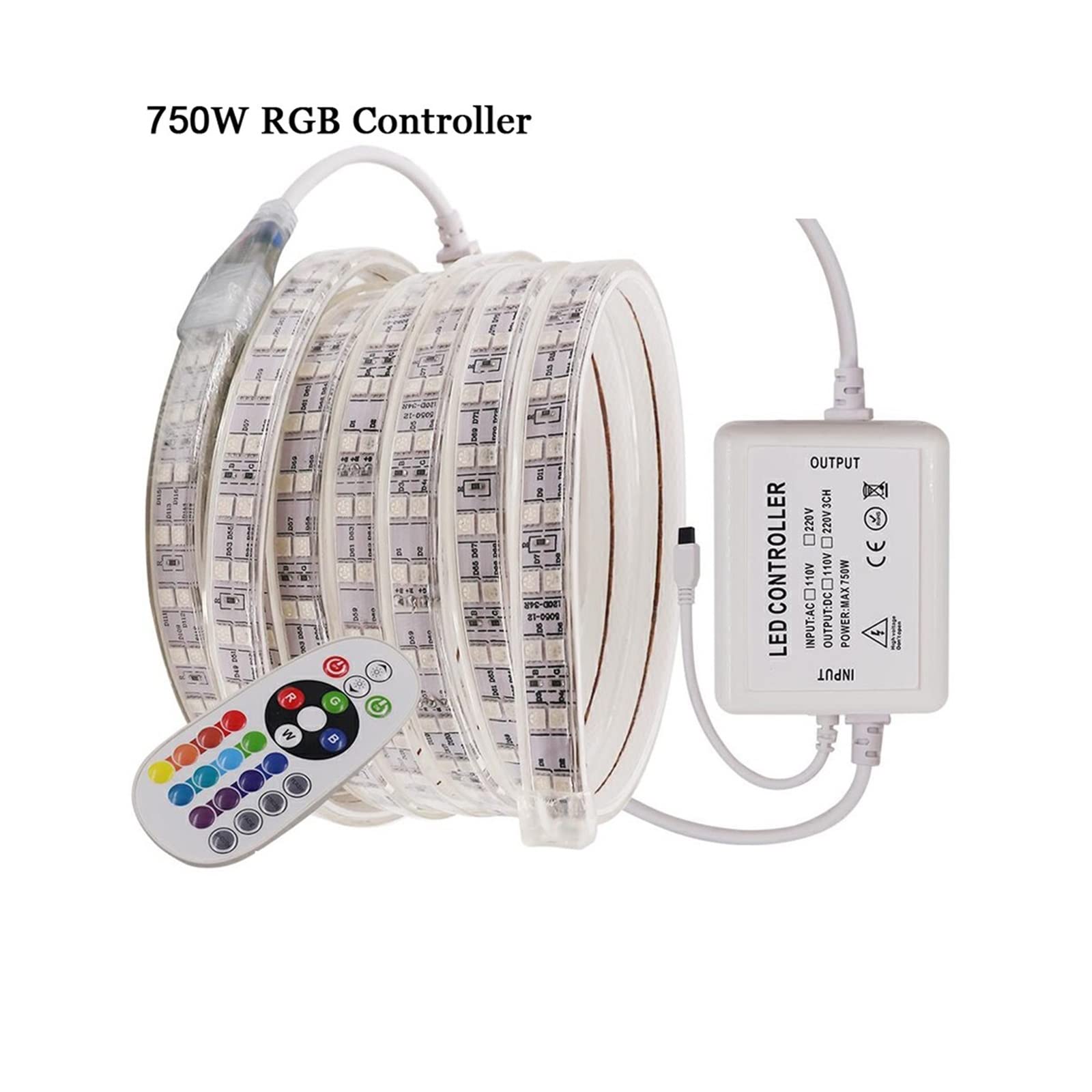 Tira de luces LED remotas táctiles de pared 220V 110V 120LED/m doble fila 5050 RGB cinta Led impermeable 24key Kit 50m 20m 1m 10m (Size : 1m)