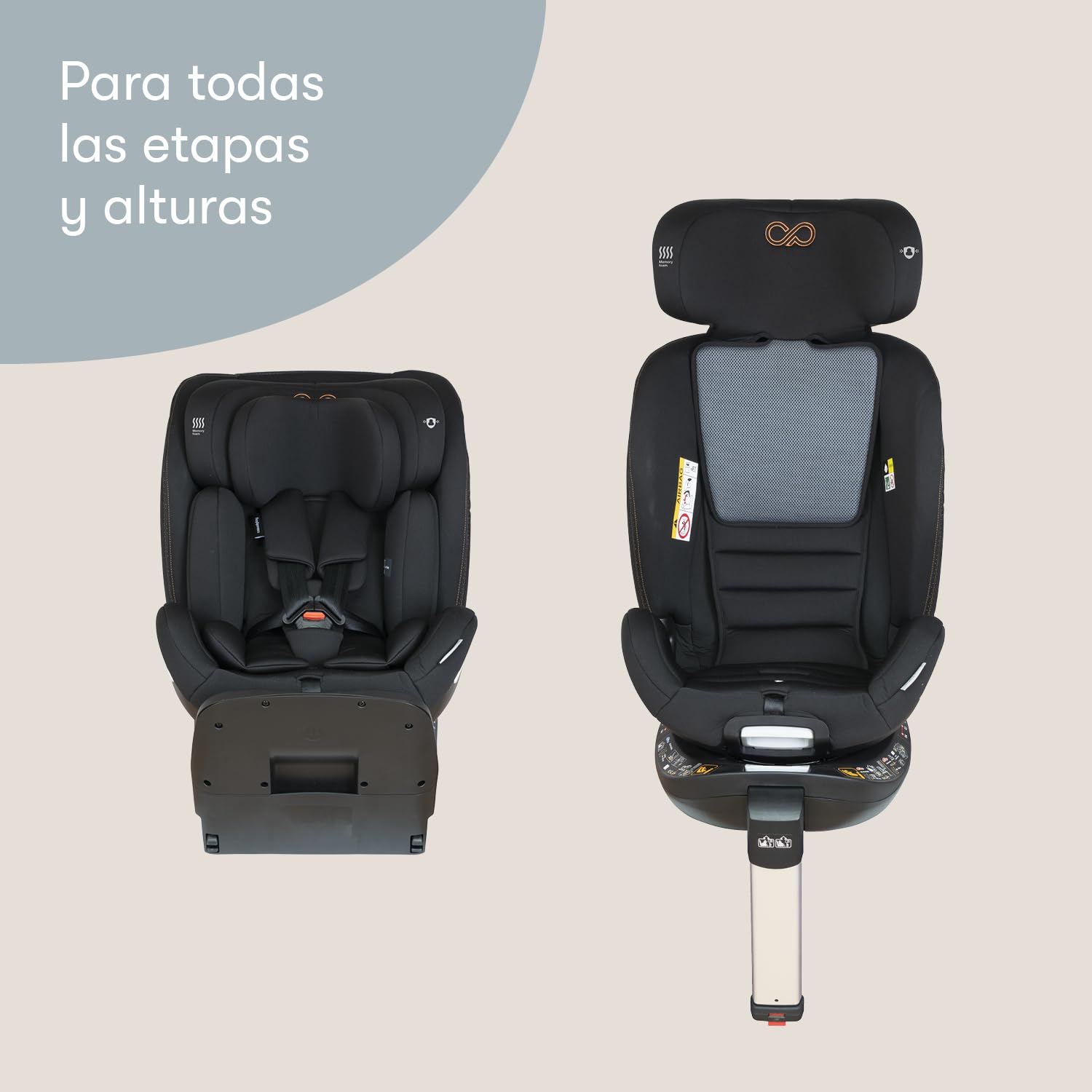 Casualplay - Silla de coche bebé Kora i- Size giratoria con isofix y pata de apoyo, grupo 0 1 2 3 de 0 a 12 años o de 40 a 150 cm altura y apta para llevar a contramarcha hasta los 105cm (Deep grey)