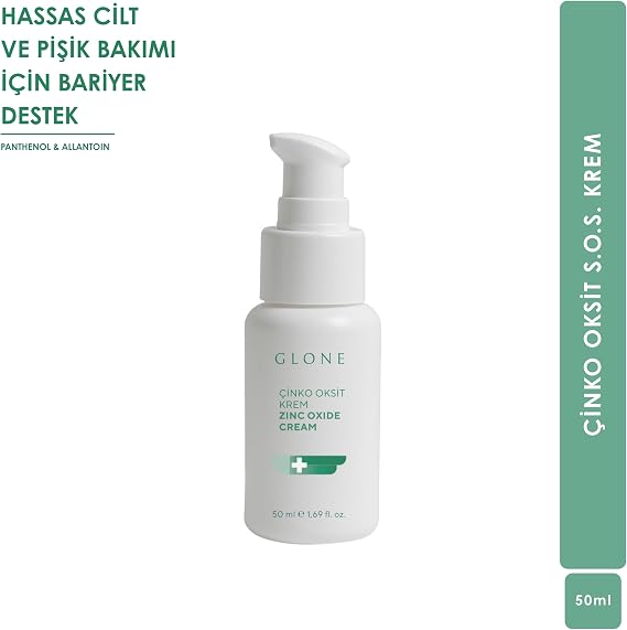 GLONE Çinko Oksitli SOS Onarıcı Krem,50ml - Tahriş ve Kızarıklık için Yatıştırıcı Bariyer Bakımı