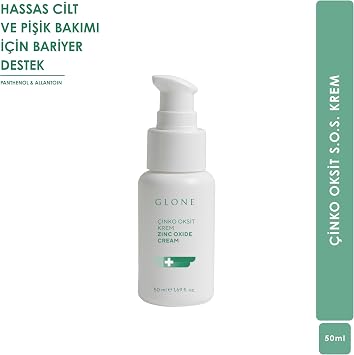 GLONE Çinko Oksitli SOS Onarıcı Krem,50ml - Tahriş ve Kızarıklık için Yatıştırıcı Bariyer Bakımı