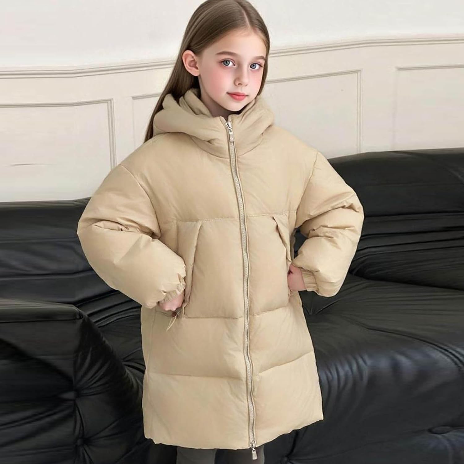 Boys Girls Long Puffer Jacket Winter Down Hooded Trench Coat Kids Warm Windbreaker Overcoat 7-15 Years