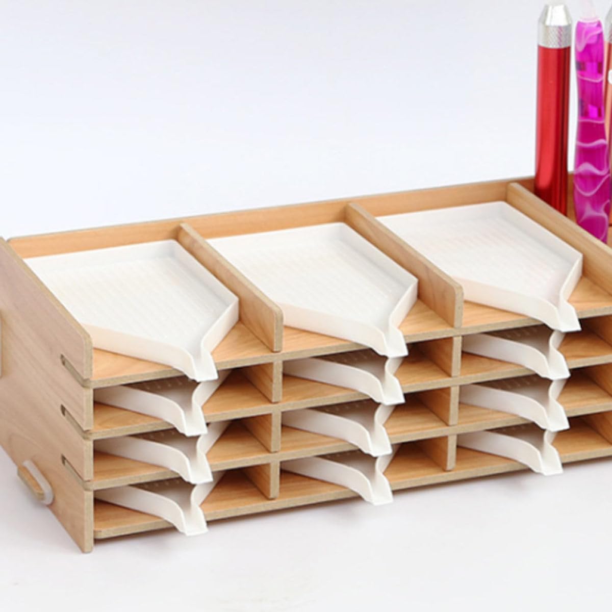 Healeved Plateau de Rangement pour Dessin Diamanté 3 Niveaux 16 Compartiments Support Multifonction en Plastique Léger Boîte à Outils Compacte pour Perles Bijoux et Accessoires D’Art