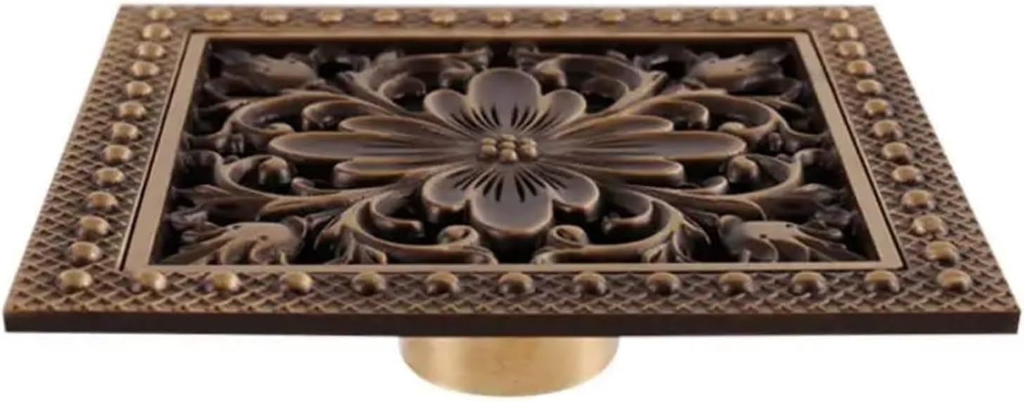 5 Colors 15cm*15cm Antique Brass Square Vintage Art Carved Floor Drain Cover Shower Waste Drainer Bathroom accessor(SMT030-A)