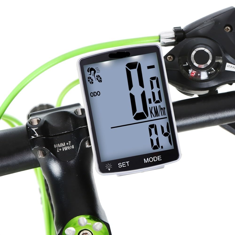 Contachilometri Bici Tachimetro for Bici Wireless Contachilometri Ciclo Impermeabile Cronometro a Temperatura misurabile Ciclocomputer(Black Green Backligh)