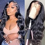 AKONSOUL 13x4 Lace Front Wigs Human Hair 18 Inch Lace Front Wigs Pre Plucked with Baby Hair 180% Density Glueless Human Hair Wigs for Black Women HD Transparent Lace Frontal Wigs Natural Black