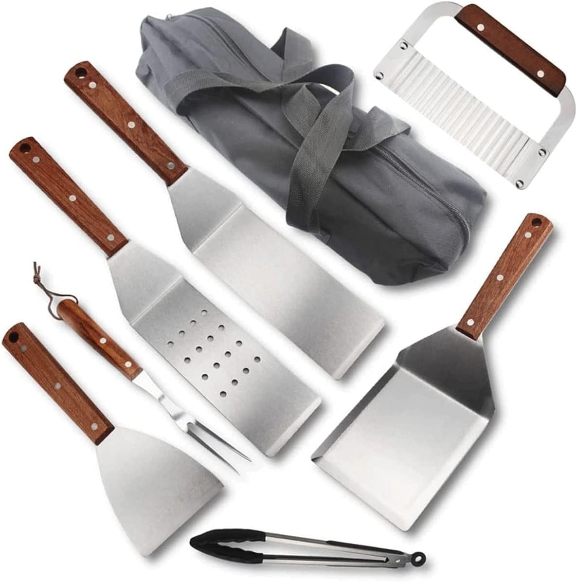 8Pcs BBQ Grill Tools Set R - Extra Thick Stainless Steel Fork, Spatula& Tongs - Complete BBQ Accessories in Aluminum Case - Perfect Grill Gifts for Men