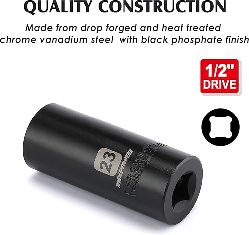 Miniatura 5 de MIXPOWER Enchufe de impacto profundo de 12 pulgada - 0.906 in, métrico, CR-V, profundo, 12 "Dr. 6 Point Socket