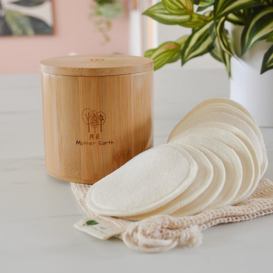 Rondas de algodón de cáñamo reutilizables, paquete de 15 unidades con caja de almacenamiento de bambú, almohadillas orgánicas ultrasuaves para eliminación de maquillaje, accesorios para el cuidado de