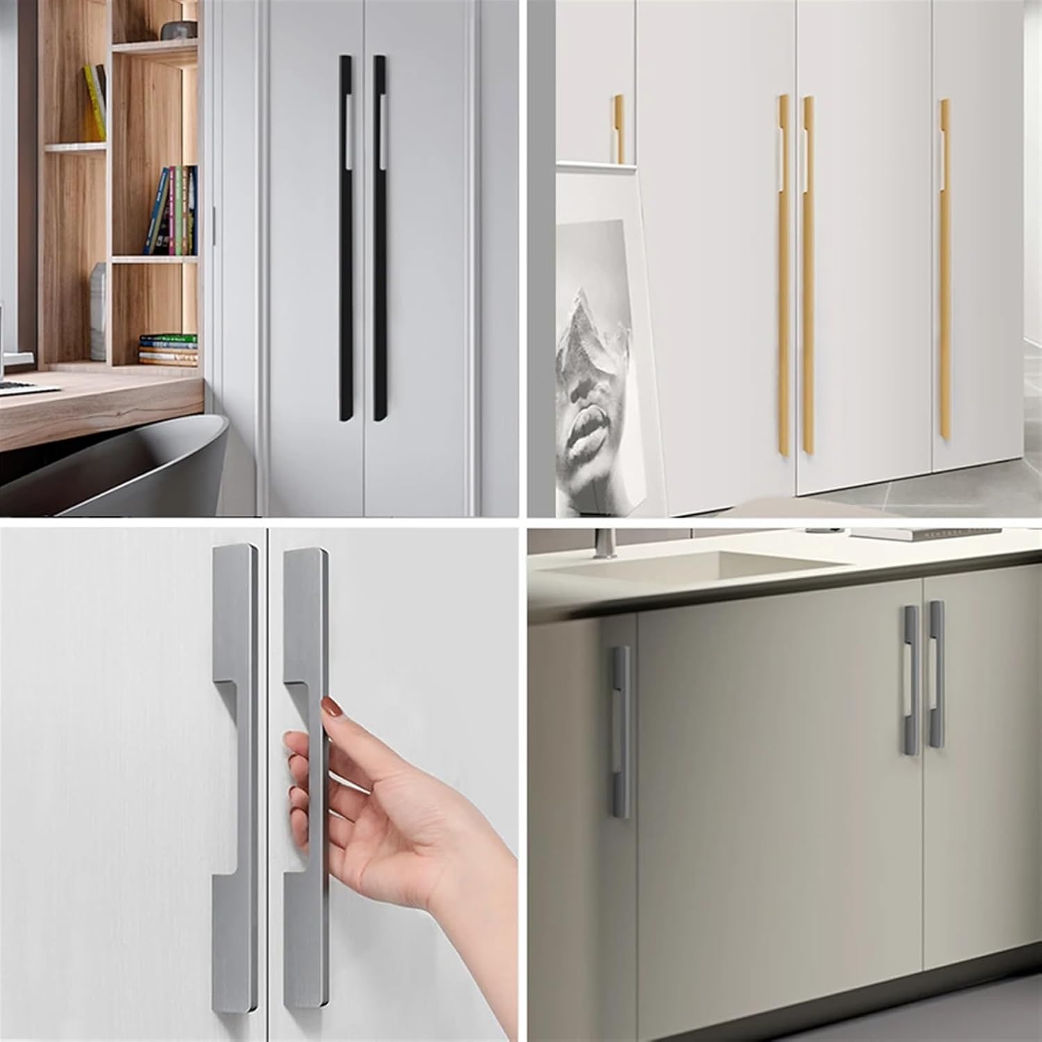 HASMI Cabinet and Drawer Knobs Modern Cupboard Wardrobe Dresser Pulls Furniture Hardware Door Handles 96-416mm 1Pcs (Color : Black-128mm Size as Shown in Figure 2)