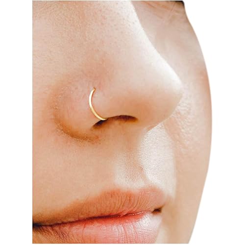 22g 7mm 14k Solid Gold Snug Fitting Nose Ring Hoop 22 Gauge Piercing Jewelry