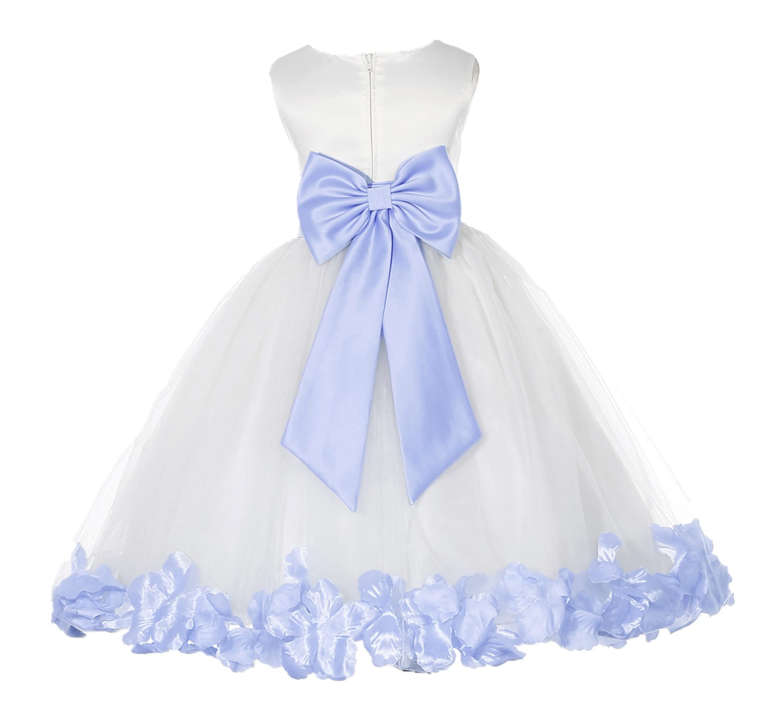 White Tulle Rose Petals Flower Girl Dress Tulle Dress Christening Dress 302T M
