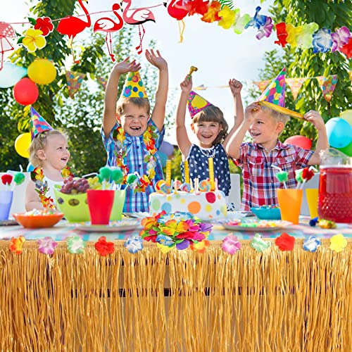 BARAKYEG 142 Stück Hawaii Party Dekoration Set,Hawaii Luau Tischröcke,Hawaii Deko,Banner,Blüten,Künstliche Palmenblätter,Hawaiian Party,Kuchendeckel und Papier Strohhalme für BBQ Tropischen Garten