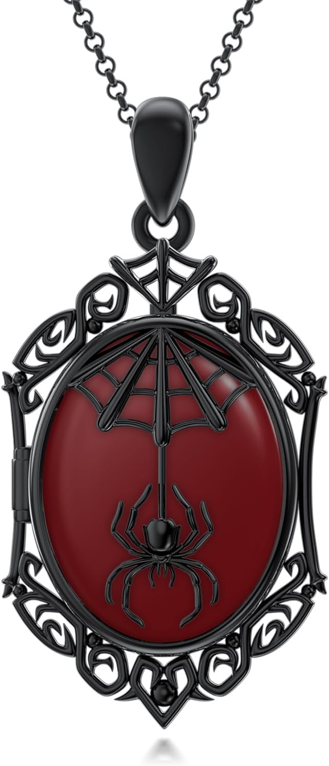 SOULMEET Gothic Halloween Oval Locket Necklace, Vintage Victoria Punk Heart Resin Necklace That Holds Pictures, Mystic Witch Halloween Costume Jewelry Gift for Women Men