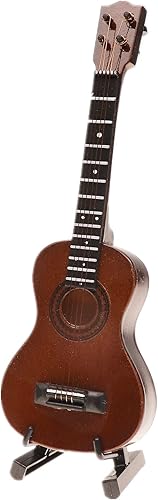 Miniatura 6 de Ukelele miniatura de madera con soporte y estuche, mini instrumento musical, réplica de ukelele, figuras coleccionables, modelo de decoración