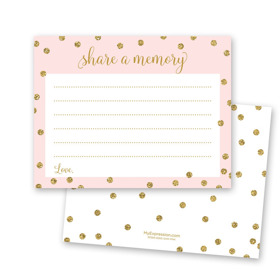 48 Cnt Faux Gold Glitter Share Memory Bridal Game Cards (Pink)