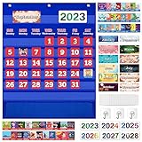 Monthly Calendar Pocket Chart with 114 Cards for Kids Learning, Kids Calendar for Kindergarten Preschool Home Classroom School Supplies Suitable for Ages 3+ Boys Girls Homeschooling - Blue