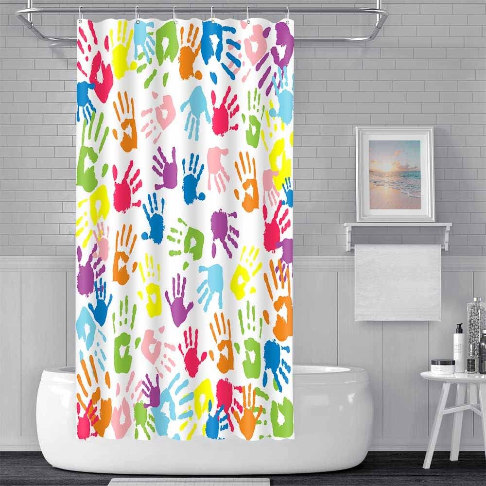 Handprint Bathroom Curtain Watercolor Rainbow Color Bathroom Curtain for Kids Bathroom Curtain, Washable Polyester Fabric Shower Curtains, 72 X 72 Inches,LYNT128-72